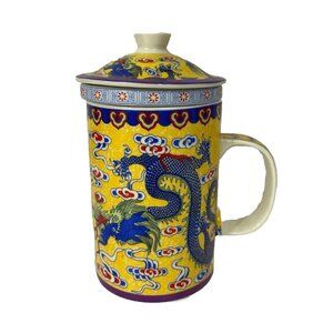 Chinese Hand Painted Vintage Tea Brewing Mug 3 Piece Set 5x3”